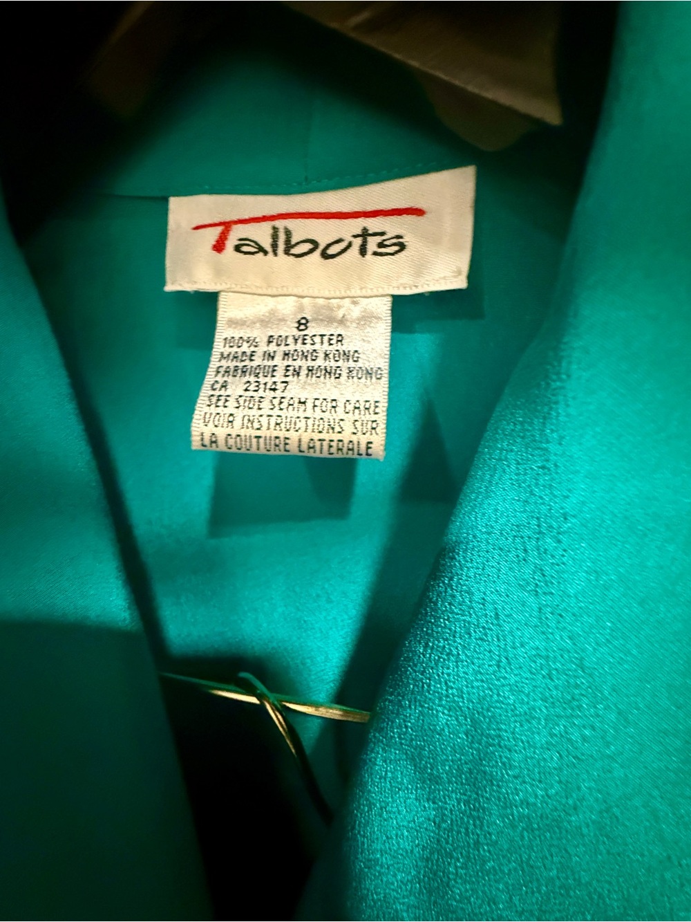 Vintage Talbots Teal Belted Midi Dress Size 8 Made in Hong Kong 80s 90s - Picture 4 of 4